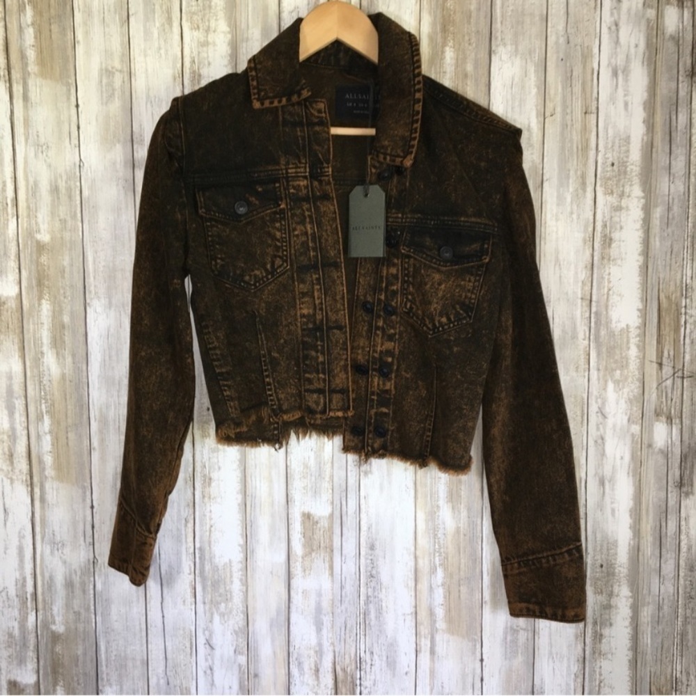 NWT All Saints Pat Black Trucker Denim Double Button Jacket - Picture 2 of 7
